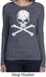 Ladies White Distressed Skull Long Sleeve Shirt