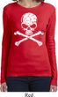 Ladies White Distressed Skull Long Sleeve Shirt