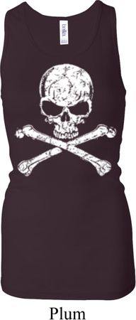 Ladies White Distressed Skull Longer Length Racerback Tank Top
