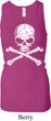 Ladies White Distressed Skull Longer Length Racerback Tank Top