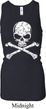 Ladies White Distressed Skull Longer Length Racerback Tank Top