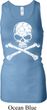 Ladies White Distressed Skull Longer Length Racerback Tank Top