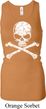 Ladies White Distressed Skull Longer Length Racerback Tank Top