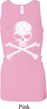 Ladies White Distressed Skull Longer Length Racerback Tank Top