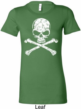 Ladies White Distressed Skull Longer Length Shirt