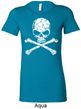 Ladies White Distressed Skull Longer Length Shirt
