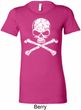 Ladies White Distressed Skull Longer Length Shirt