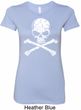 Ladies White Distressed Skull Longer Length Shirt