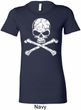 Ladies White Distressed Skull Longer Length Shirt