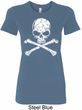 Ladies White Distressed Skull Longer Length Shirt