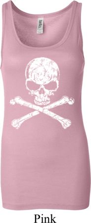 Ladies White Distressed Skull Longer Length Tank Top