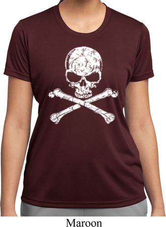 Ladies White Distressed Skull Moisture Wicking Shirt