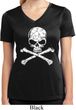 Ladies White Distressed Skull Moisture Wicking V-neck Shirt