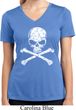 Ladies White Distressed Skull Moisture Wicking V-neck Shirt