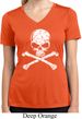 Ladies White Distressed Skull Moisture Wicking V-neck Shirt