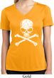 Ladies White Distressed Skull Moisture Wicking V-neck Shirt