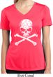 Ladies White Distressed Skull Moisture Wicking V-neck Shirt