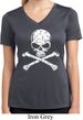 Ladies White Distressed Skull Moisture Wicking V-neck Shirt