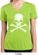 Ladies White Distressed Skull Moisture Wicking V-neck Shirt
