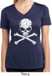 Ladies White Distressed Skull Moisture Wicking V-neck Shirt