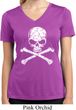 Ladies White Distressed Skull Moisture Wicking V-neck Shirt