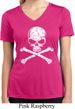 Ladies White Distressed Skull Moisture Wicking V-neck Shirt