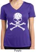 Ladies White Distressed Skull Moisture Wicking V-neck Shirt