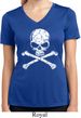 Ladies White Distressed Skull Moisture Wicking V-neck Shirt
