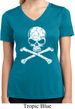 Ladies White Distressed Skull Moisture Wicking V-neck Shirt