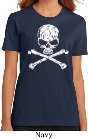 Ladies White Distressed Skull Organic Shirt