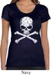 Ladies White Distressed Skull Scoop Neck Shirt