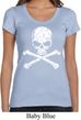 Ladies White Distressed Skull Scoop Neck Shirt