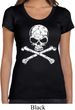 Ladies White Distressed Skull Scoop Neck Shirt