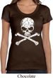 Ladies White Distressed Skull Scoop Neck Shirt