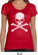 Ladies White Distressed Skull Scoop Neck Shirt