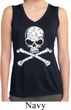 Ladies White Distressed Skull Sleeveless Moisture Wicking Shirt