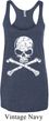 Ladies White Distressed Skull Tri Blend Racerback Tank Top