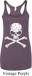 Ladies White Distressed Skull Tri Blend Racerback Tank Top