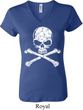 Ladies White Distressed Skull V-neck Shirt