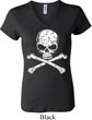 Ladies White Distressed Skull V-neck Shirt