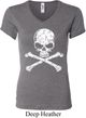 Ladies White Distressed Skull V-neck Shirt