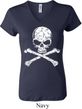 Ladies White Distressed Skull V-neck Shirt