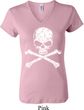 Ladies White Distressed Skull V-neck Shirt
