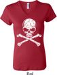 Ladies White Distressed Skull V-neck Shirt