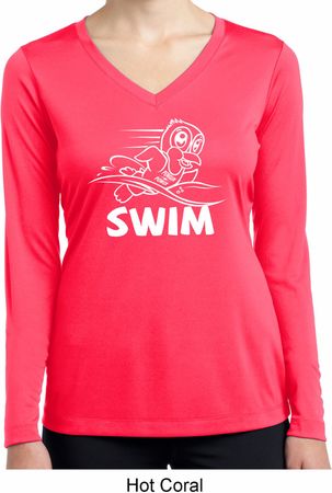Ladies White Penguin Power Swim Dry Wicking Long Sleeve