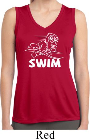 Ladies White Penguin Power Swim Dry Wicking Sleeveless Shirt