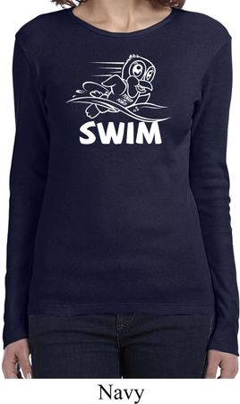 Ladies White Penguin Power Swim Long Sleeve Shirt