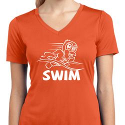 Ladies White Penguin Power Swim Moisture Wicking V-neck