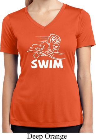 Ladies White Penguin Power Swim Moisture Wicking V-neck