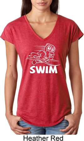Ladies White Penguin Power Swim Tri Blend V-neck